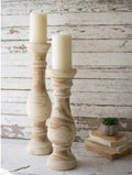 Set of 2 Turned Wooden Candle Stands