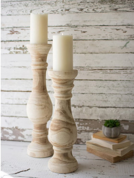 Set of 2 Turned Wooden Candle Stands