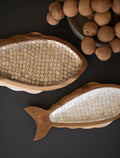Set of 2 Carved Teak Fish with Capiz Detail